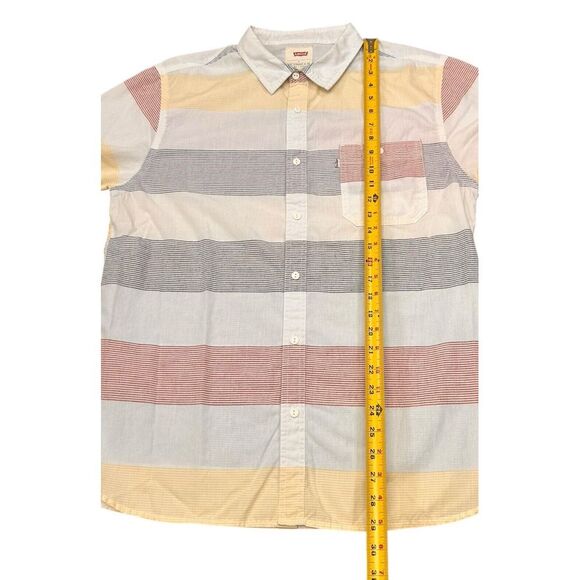 Levi Strauss Men's Short Sleeve Shirt Button White Yellow Blue‎ Strip Large - Picture 7 of 9